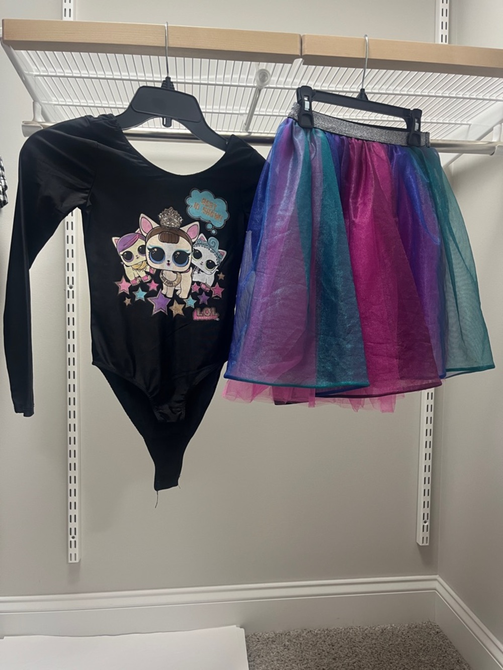 L.O.L. Surprise! Black Long-Sleeve Bodysuit with Purple and Teal Tulle Skirt